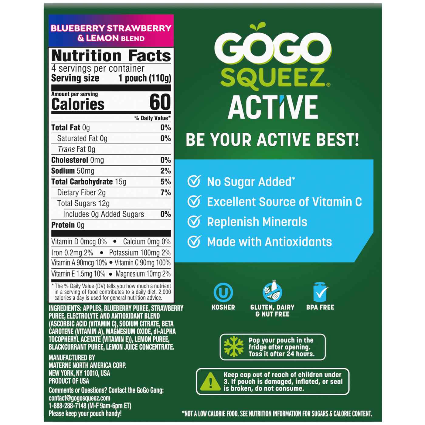 GoGo squeeZ Active Electrolyte No Sugar Added Blueberry Strawberry Lemon Fruit Blend; image 5 of 8