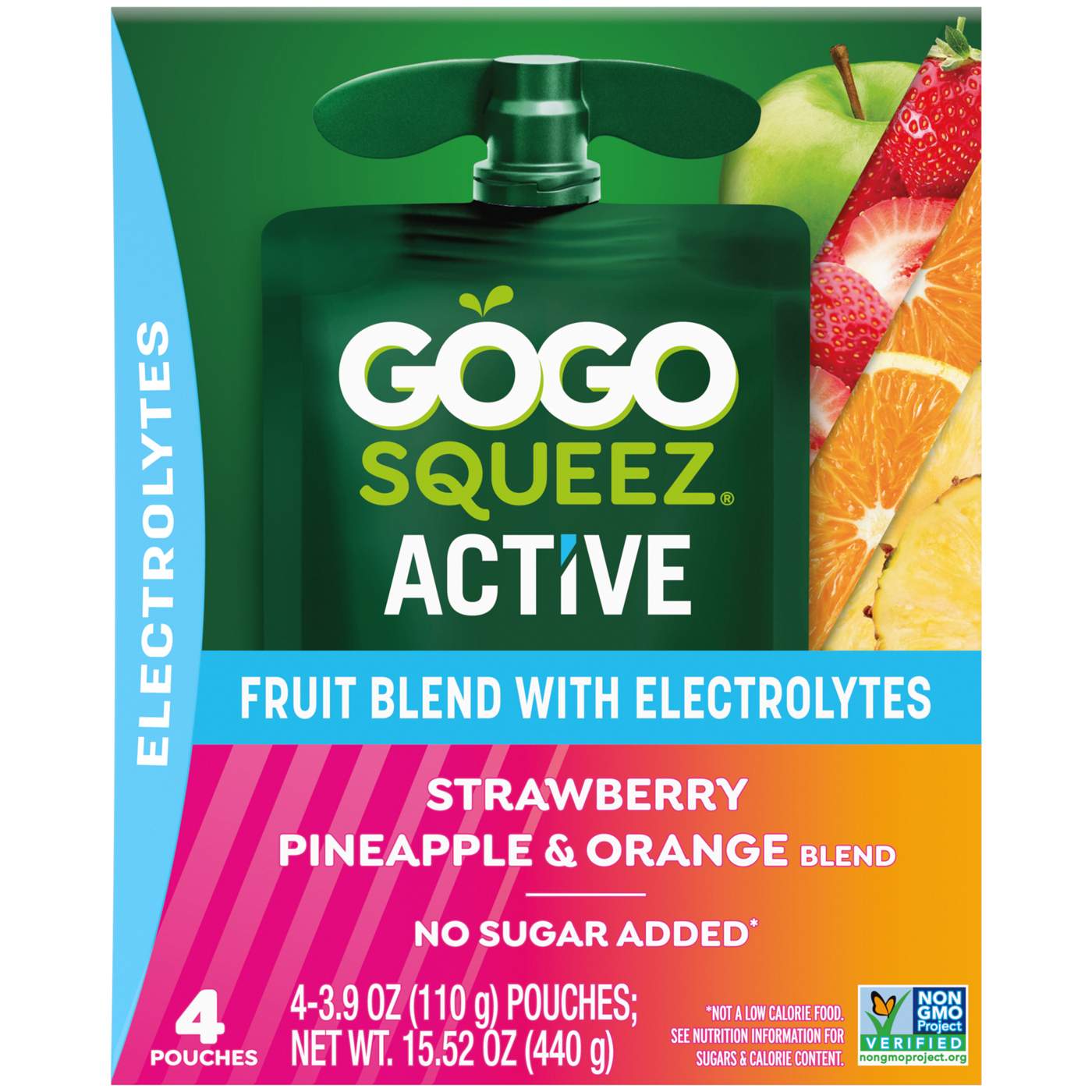 GoGo squeeZ Active Electrolyte No Sugar Added Strawberry Pineapple Orange Fruit Blend; image 1 of 7