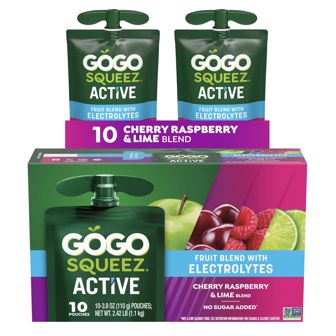GoGo squeeZ Active Electrolyte No Sugar Added Cherry Raspberry Lime Fruit Blend; image 2 of 8
