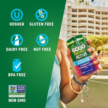 GoGo squeeZ Active Electrolyte No Sugar Added Cherry Raspberry Lime Fruit Blend, 10 ct