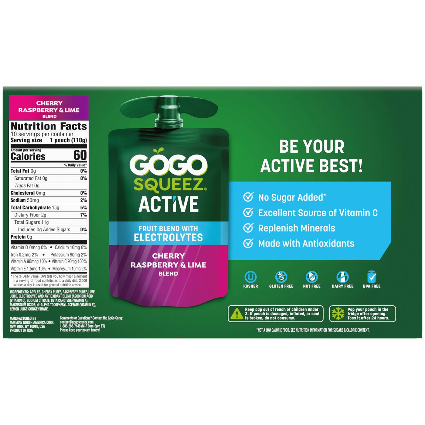 GoGo squeeZ Active Electrolyte No Sugar Added Cherry Raspberry Lime Fruit Blend; image 5 of 8