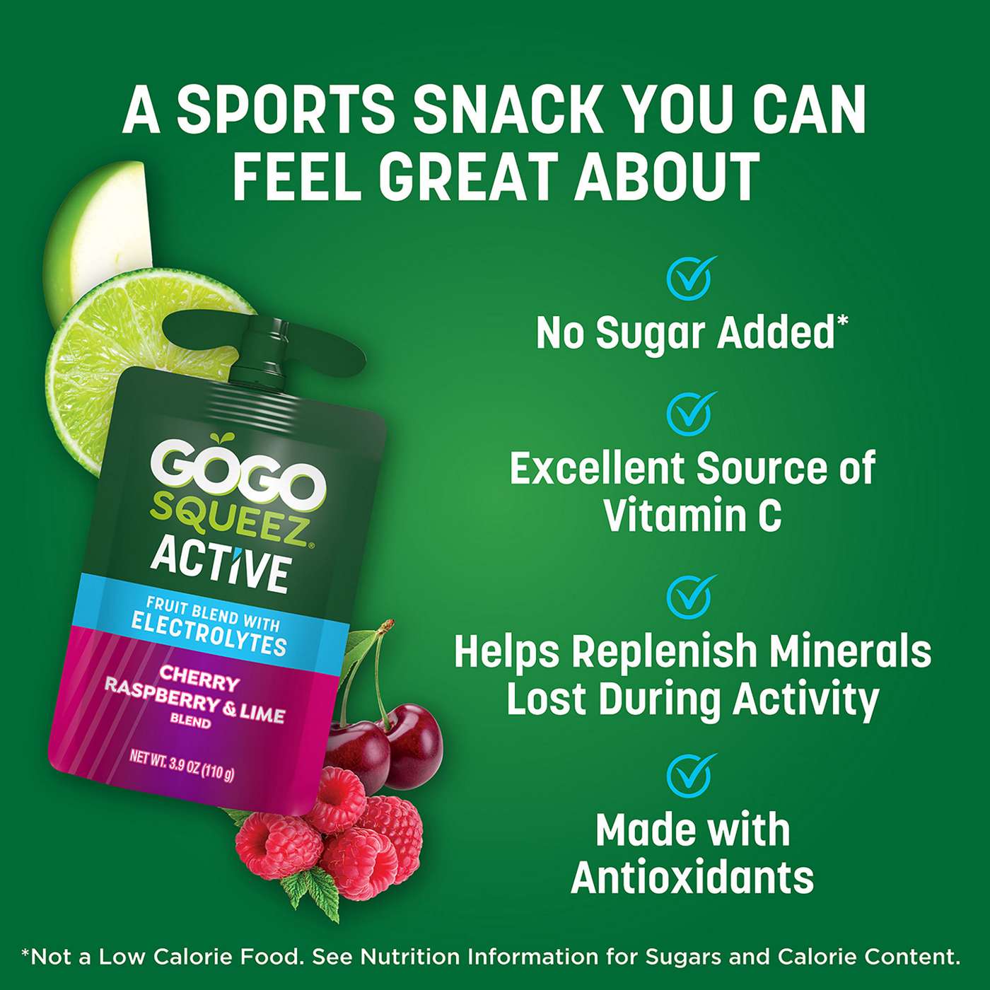 GoGo squeeZ Active Electrolyte No Sugar Added Cherry Raspberry Lime Fruit Blend; image 7 of 8