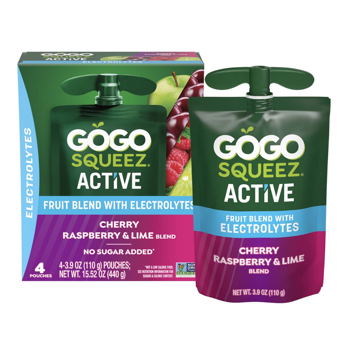 GoGo squeeZ Active Electrolyte No Sugar Added Cherry Raspberry Lime Fruit Blend; image 2 of 8