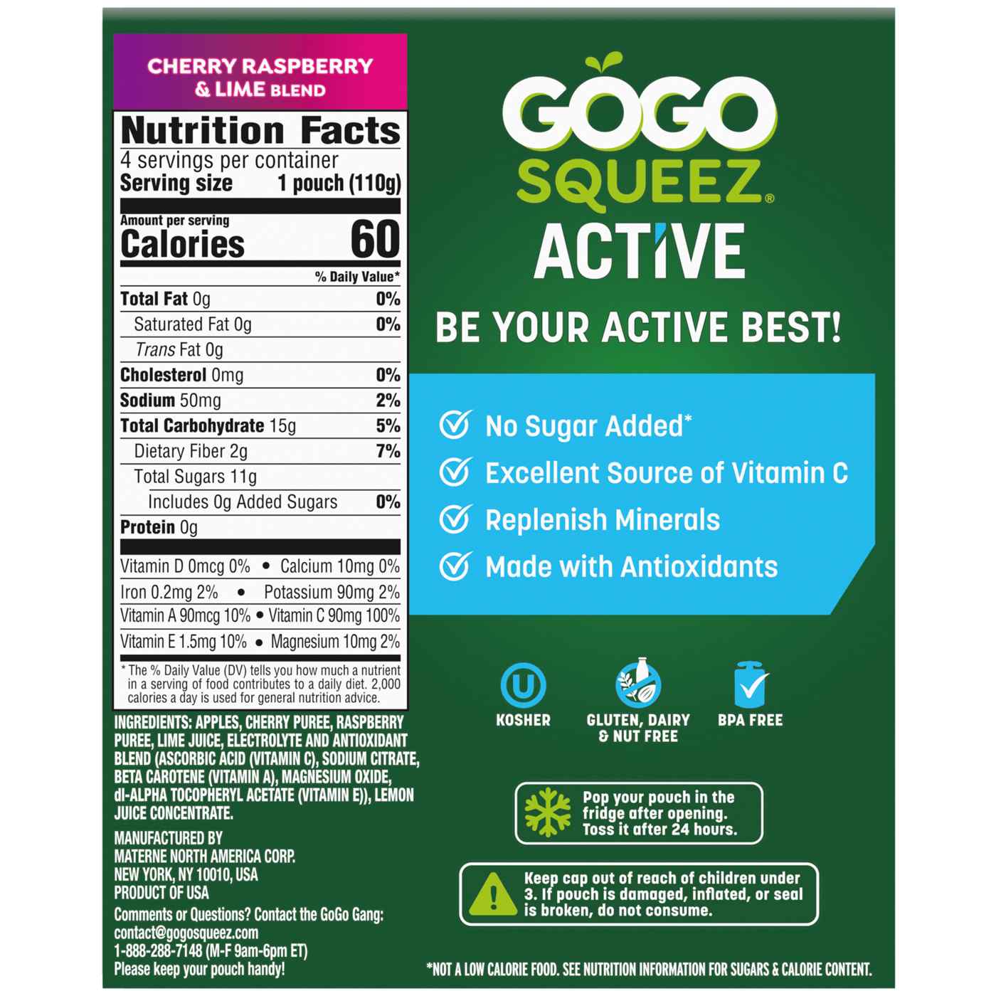 GoGo squeeZ Active Electrolyte No Sugar Added Cherry Raspberry Lime Fruit Blend; image 7 of 8