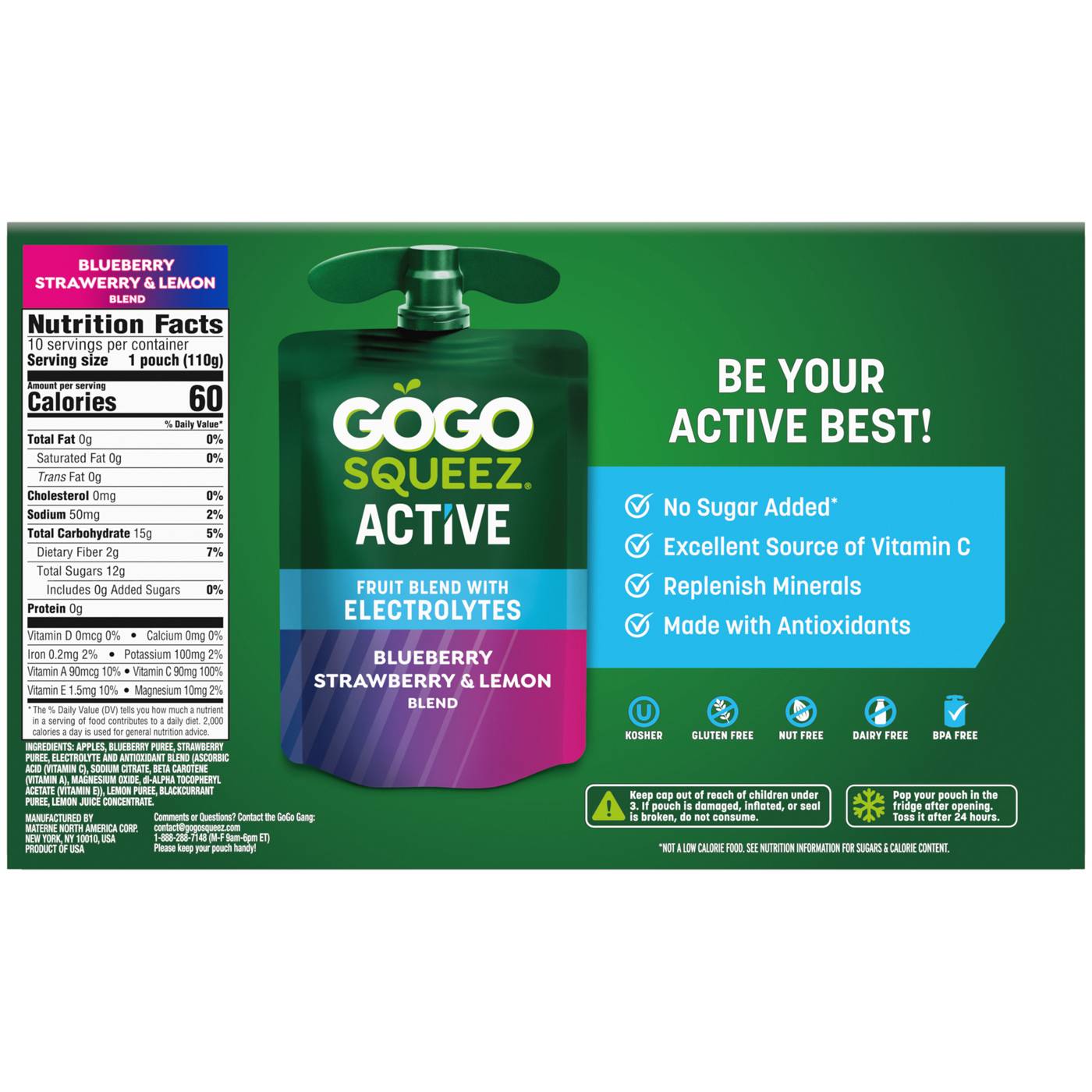 GoGo squeeZ Active Electrolyte No Sugar Added Blueberry Strawberry Lemon Fruit Blend; image 3 of 8