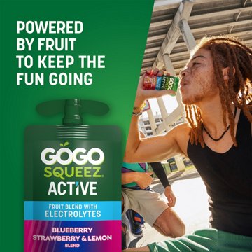 GoGo squeeZ Active Electrolyte No Sugar Added Blueberry Strawberry Lemon Fruit Blend, 10 ct