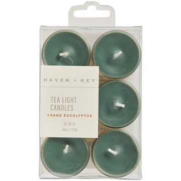 Haven + Key Scented Tea Light Candles - Sage Eucalyptus, 12 pk