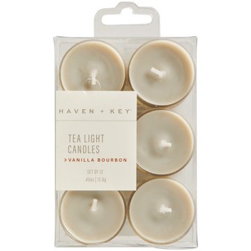 Haven + Key Scented Tea Light Candles - Vanilla Bourbon, 12 pk