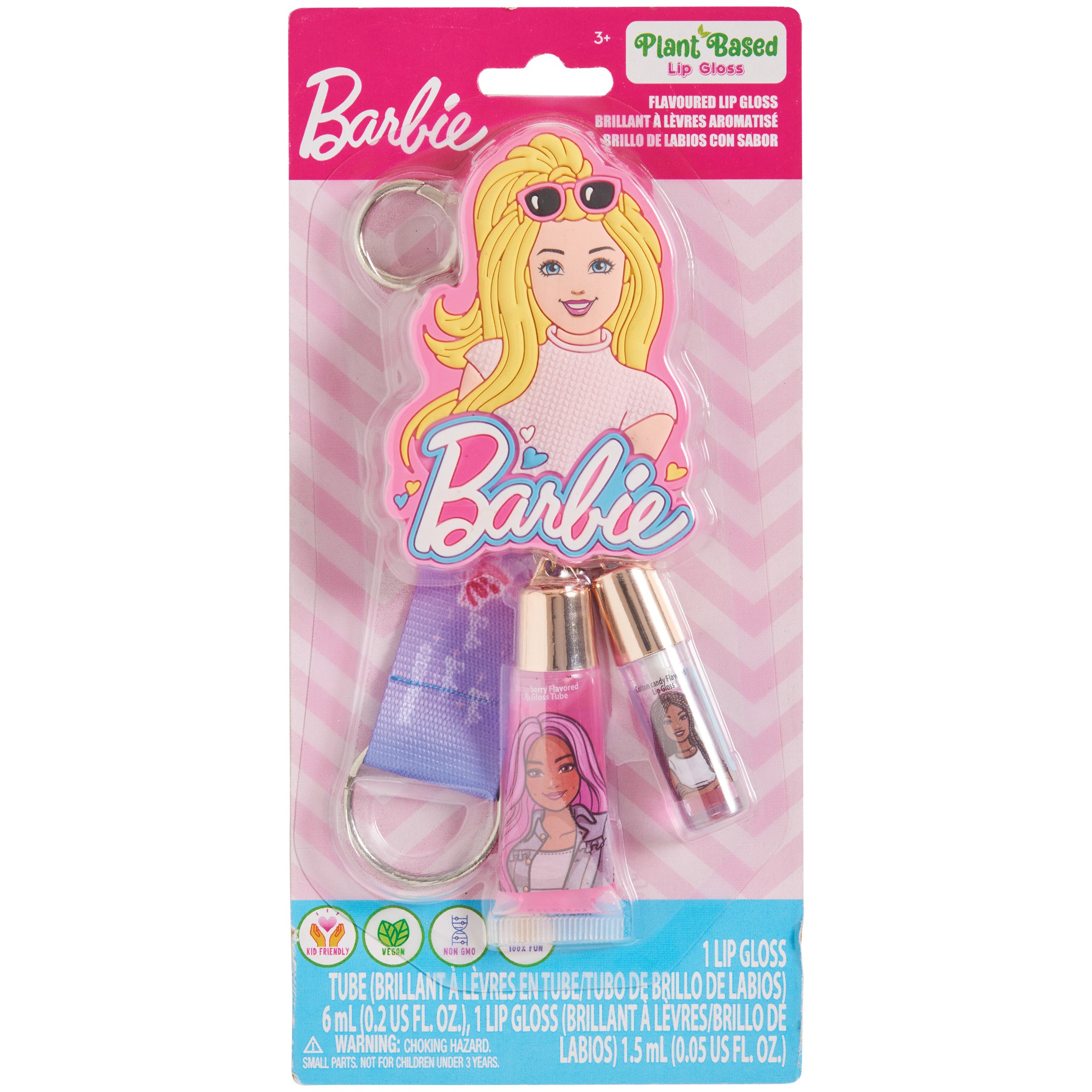 Barbie Flavored Lip Gloss & Keychain Set - Strawberry & Cotton Candy ...