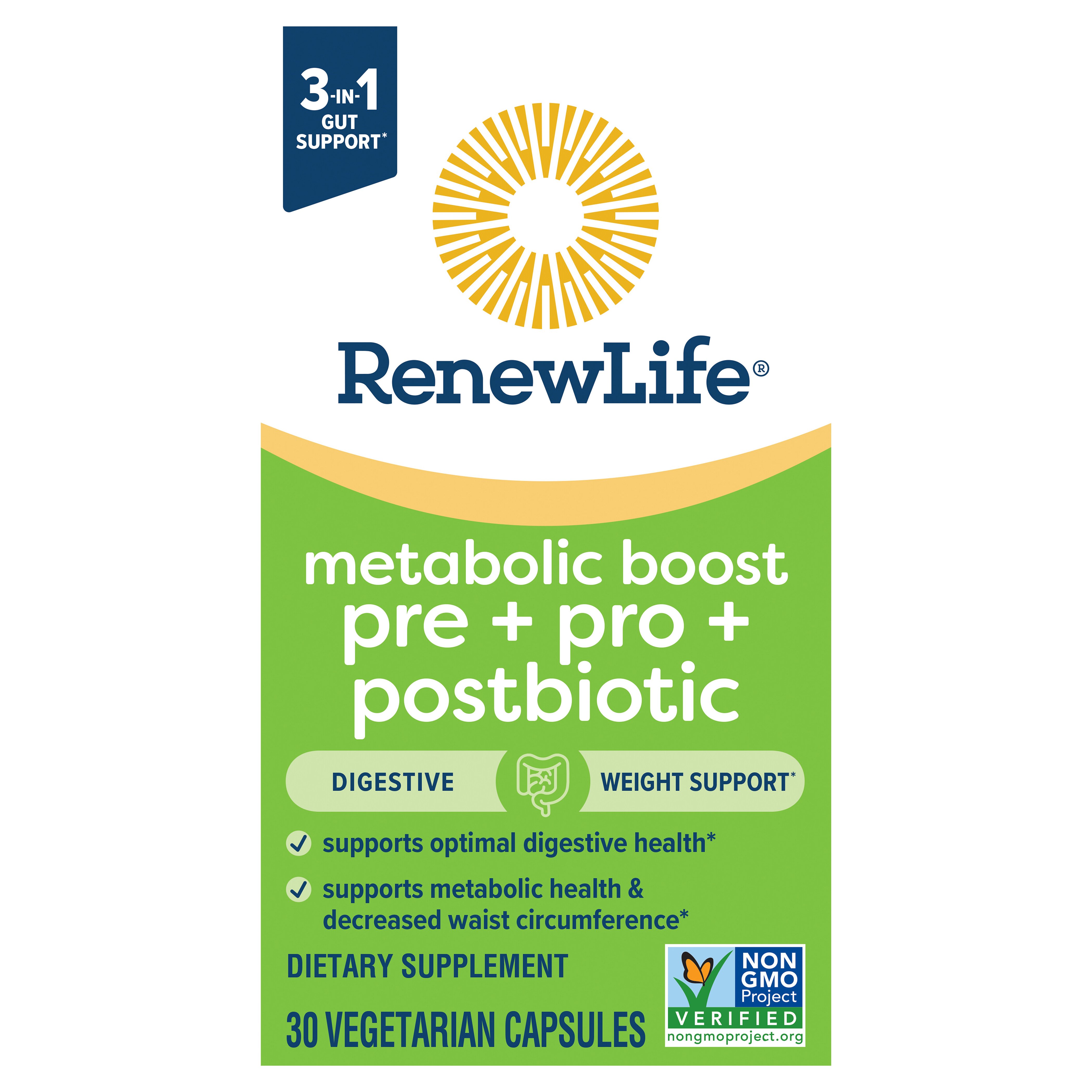 Renew Life Metabolic Boost Pre+ Pro + Postbiotic Vegetarian Capsules ...