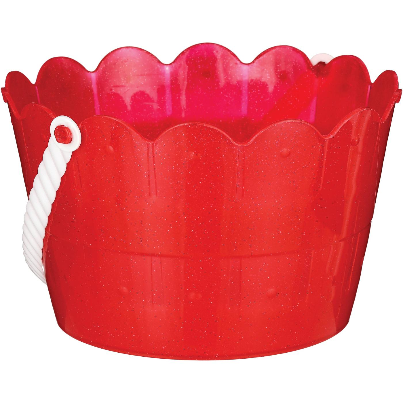 Destination Holiday Plastic Glitter Valentine's Pail - Red; image 1 of 2