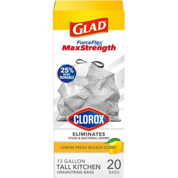 Glad ForceFlex MaxStrength Clorox Trash Bags, 13 Gallon - Lemon Fresh Bleach