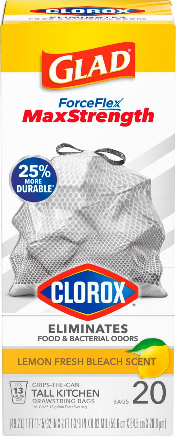 Glad ForceFlex MaxStrength Tall Kitchen Drawstring Trash Bags with Clorox, 13 Gallon - Lemon Fresh Scent; image 3 of 5