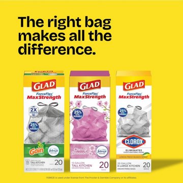 Glad ForceFlex MaxStrength Clorox Trash Bags, 13 Gallon - Lemon Fresh Bleach