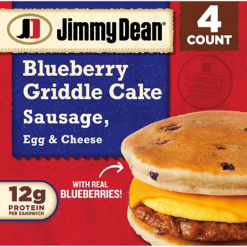 Jimmy Dean Blueberry Griddle Cake Sandwiches - Pork & Chicken Sausage, Egg & Cheese, 4 ct