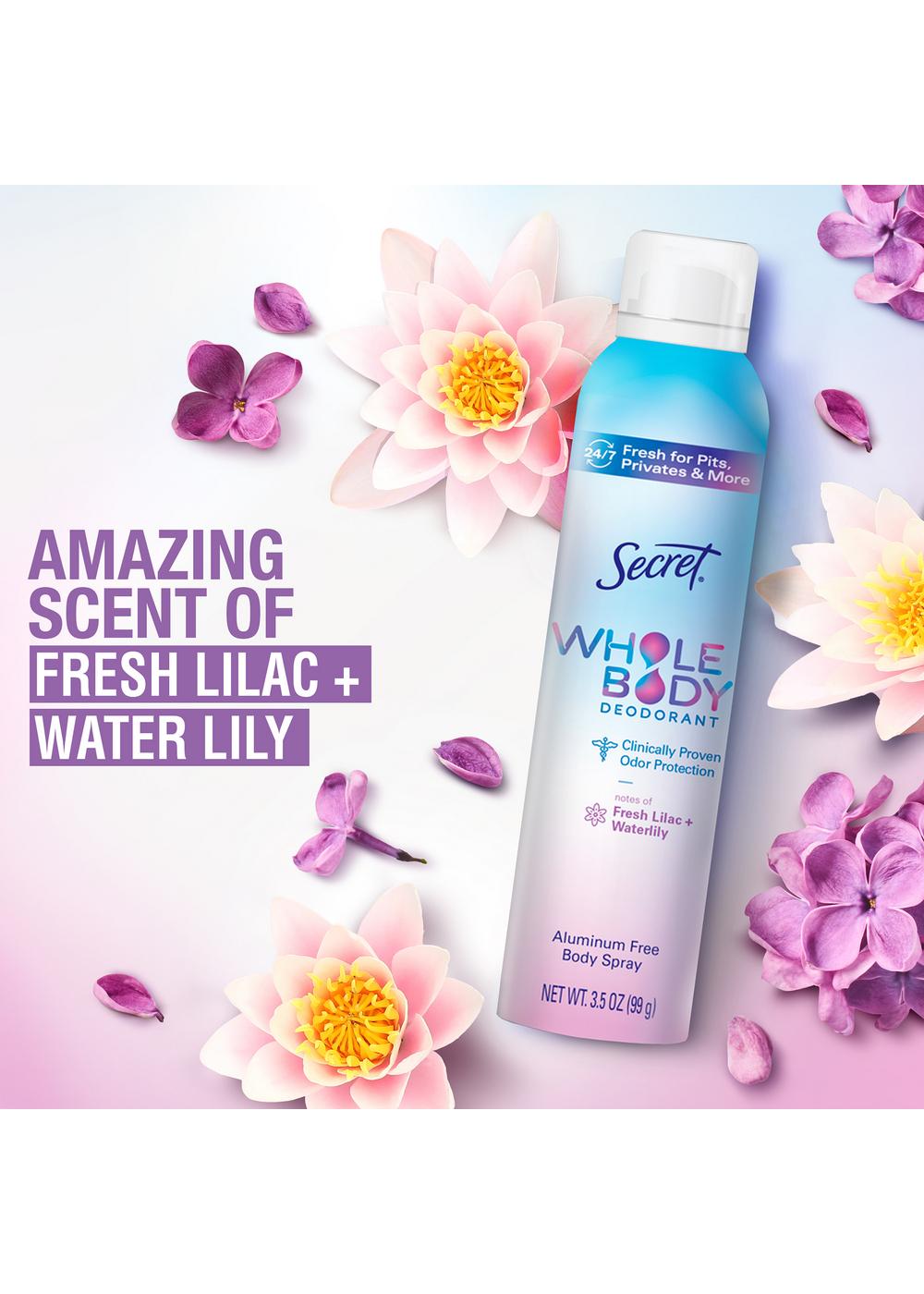 Secret Whole Body Aluminum Free Deodorant Spray - Lilac & Waterlily; image 7 of 8