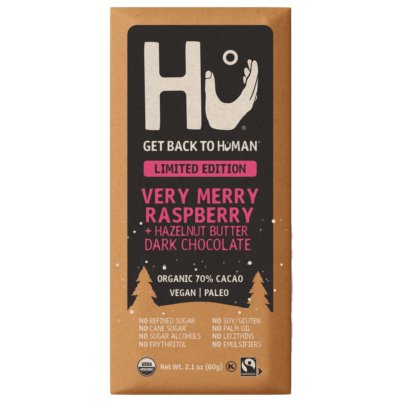 Hu Verry Merry Raspberry Hazelnut Butter Dark Chocolate Christmas Bar; image 1 of 2