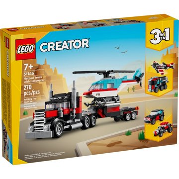 LEGO Creator 3-in-1 Flatbed Truck with Helicopter Set, 270 pc