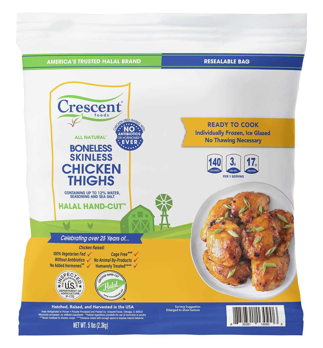 Crescent Foods Frozen Halal Boneless Skinless Chicken Thighs; image 1 of 2