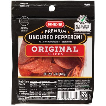 H-E-B Premium Uncured Pepperoni Slices - Original, 6 oz