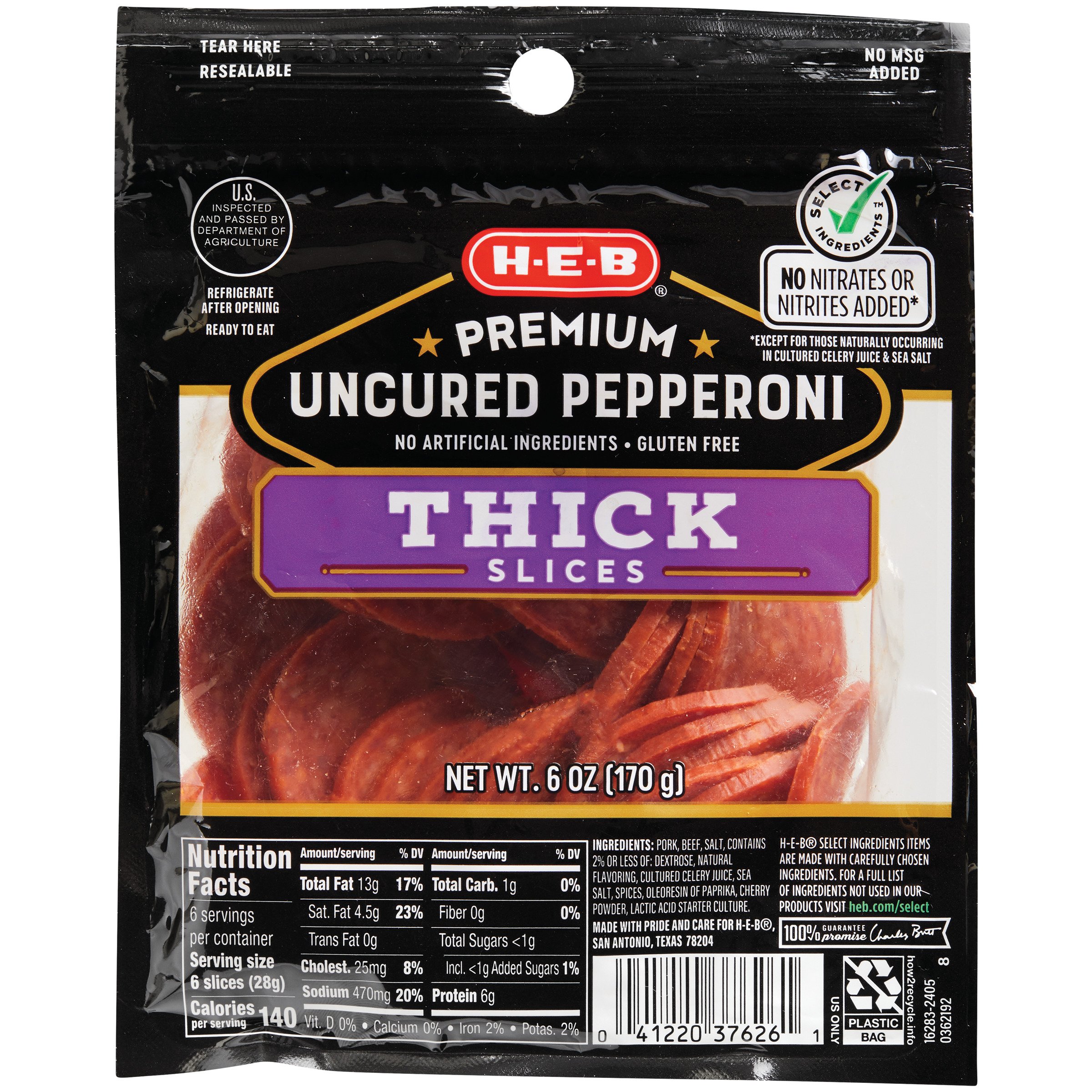 HEB Premium Uncured Pepperoni Slices Thick Cut Shop Meat at HEB