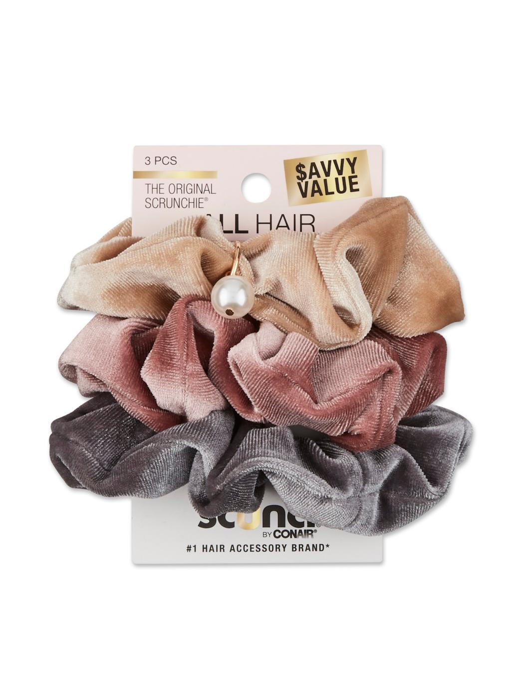 Scunci All Day Comfort Hold Velvet Pearl Scrunchies; image 1 of 3