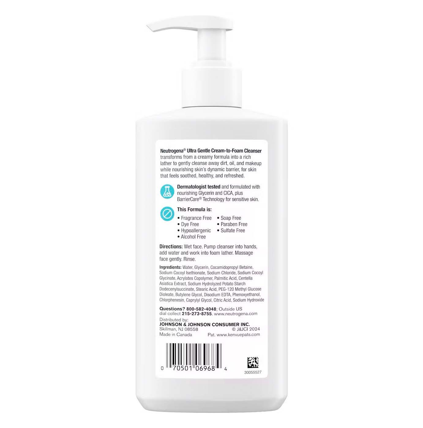 Neutrogena Ultra Gentle Cream-To-Foam Cleanser; image 2 of 2