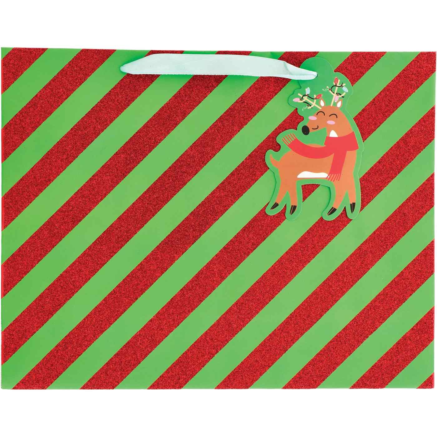 Destination Holiday Red & Green Stripes Horizontal Christmas Gift Bag, Medium; image 1 of 2