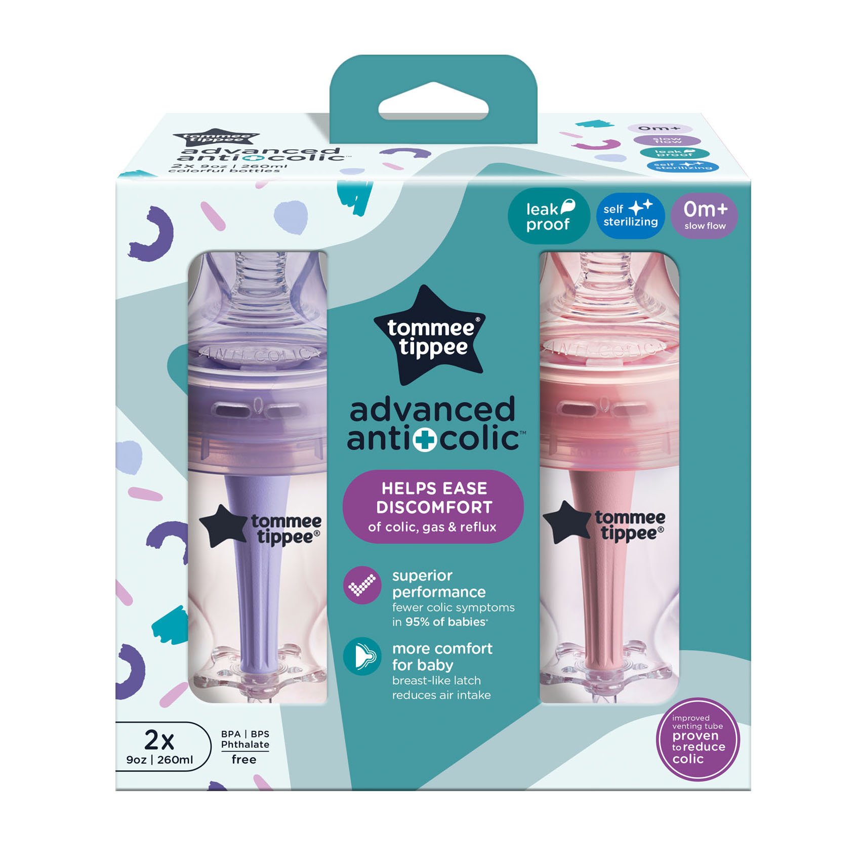 Tommee Tippee Advanced Anti-Colic Bottles - Pink & Purple - Shop ...