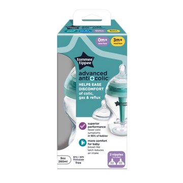 Tommee Tippee Advanced Anti-Colic Bottle - Clear, 9 oz