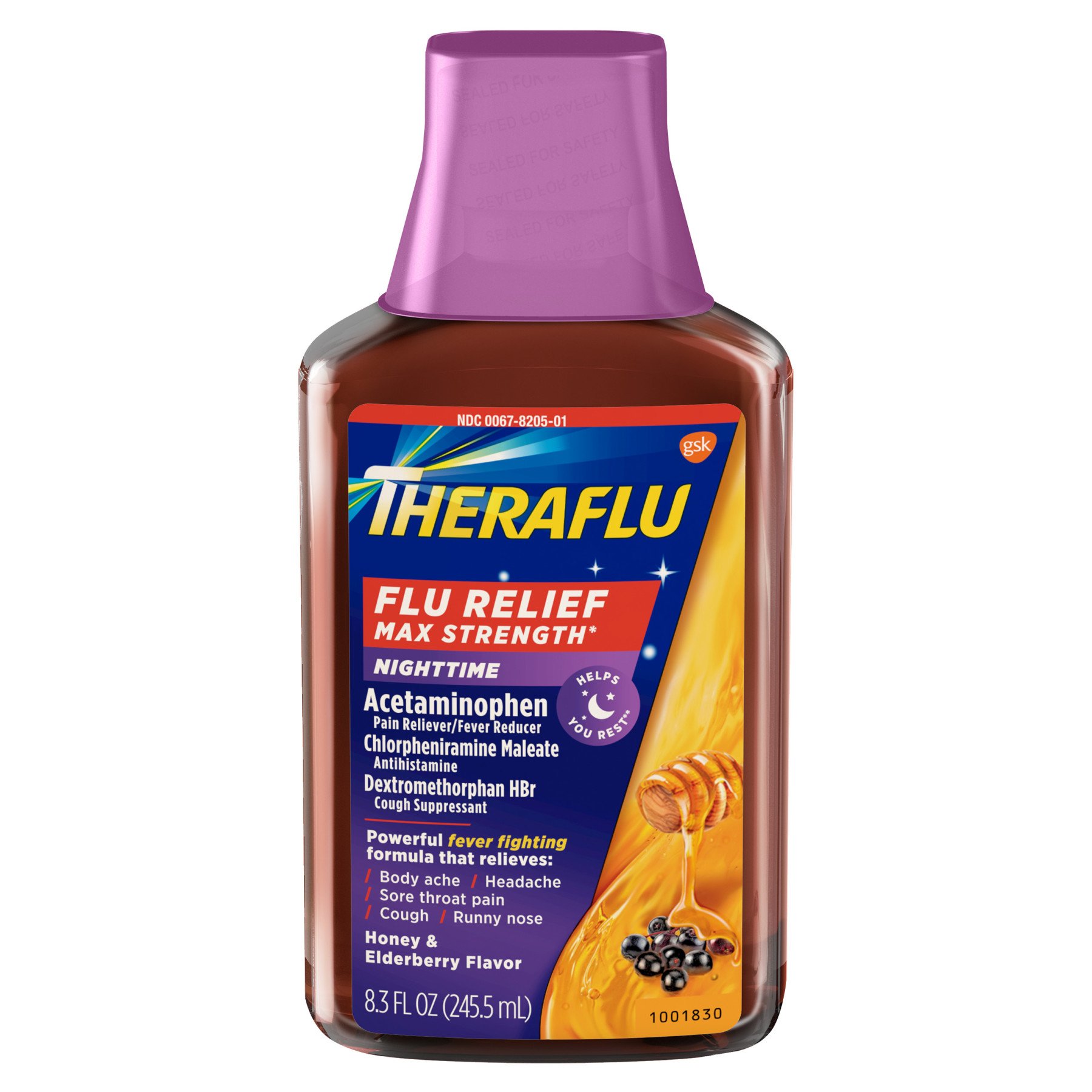 Theraflu Nighttime Max Strength Flu Symptom Relief - Honey & Elderberry ...