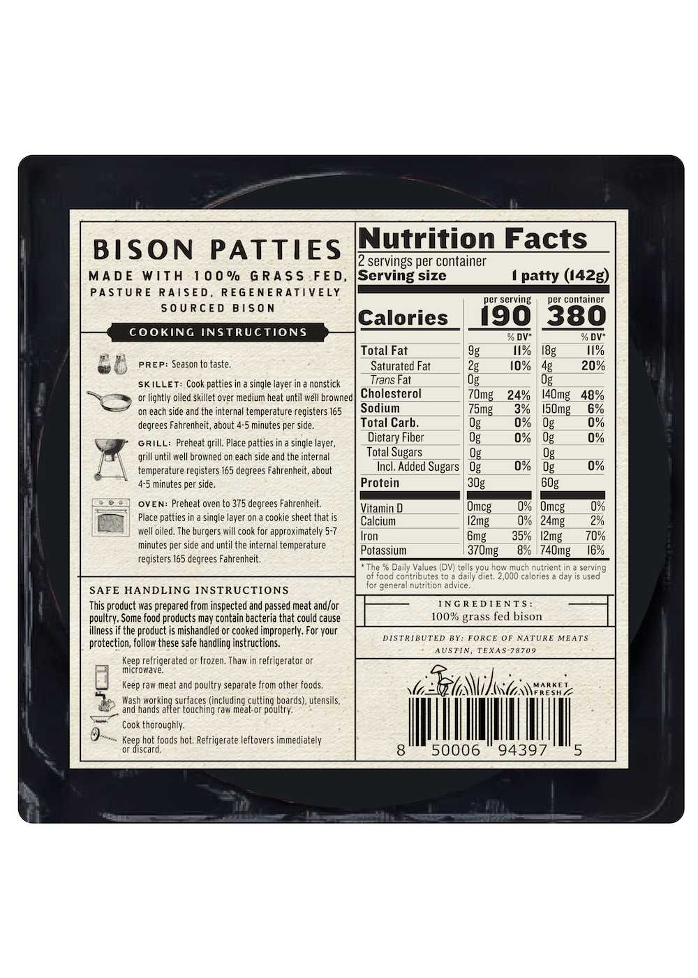 Force of Nature Fresh Grass Fed Bison Patties - Shop Bison at H-E-B