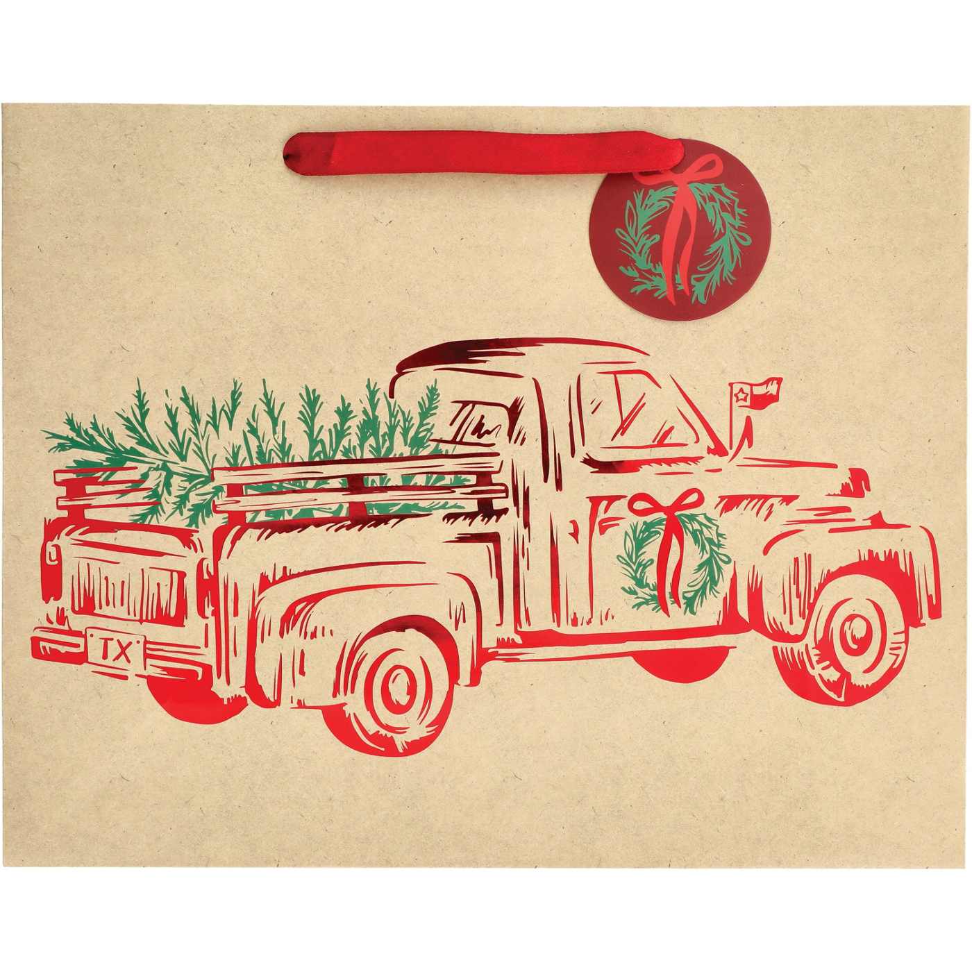 Destination Holiday Red Truck Horizontal Christmas Gift Bag, Large; image 1 of 2