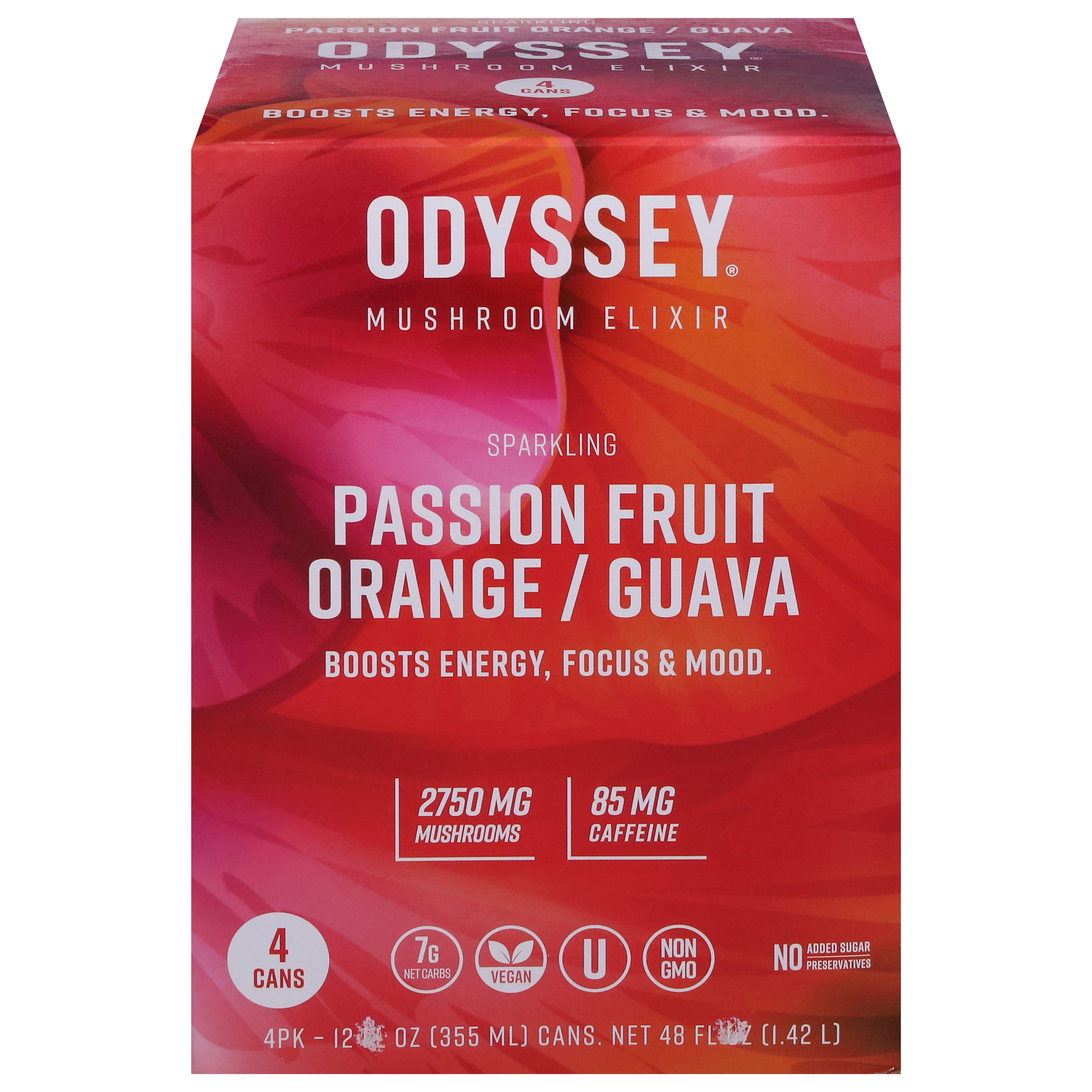 Odyssey Mushroom Elixir Sparkling Passion Fruit Orange Guava 4 pk Cans