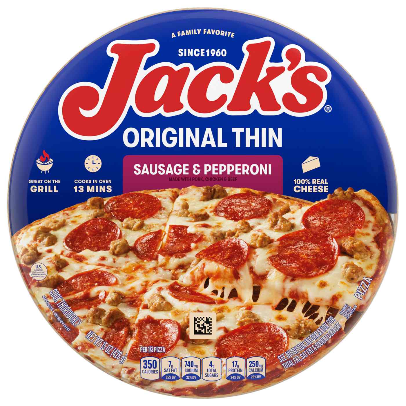 Jack's Thin Crust Frozen Pizza -  Sausage & Pepperoni; image 1 of 2