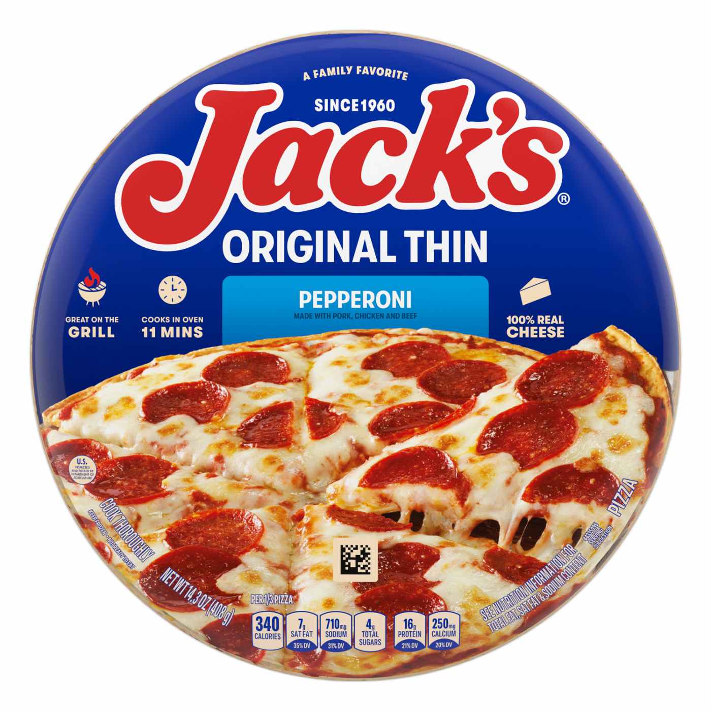 Jack's Thin Crust Pepperoni Pizza, Frozen Pizza, Easy Dinner, Frozen Dinner; image 1 of 7