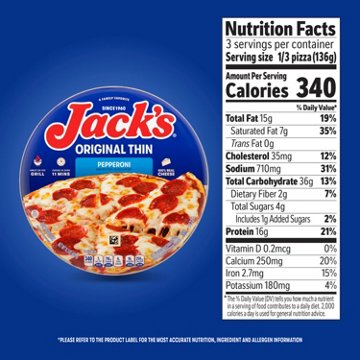 Jack's Thin Crust Pepperoni Pizza, Frozen Pizza, Easy Dinner, Frozen Dinner, 14.3 oz