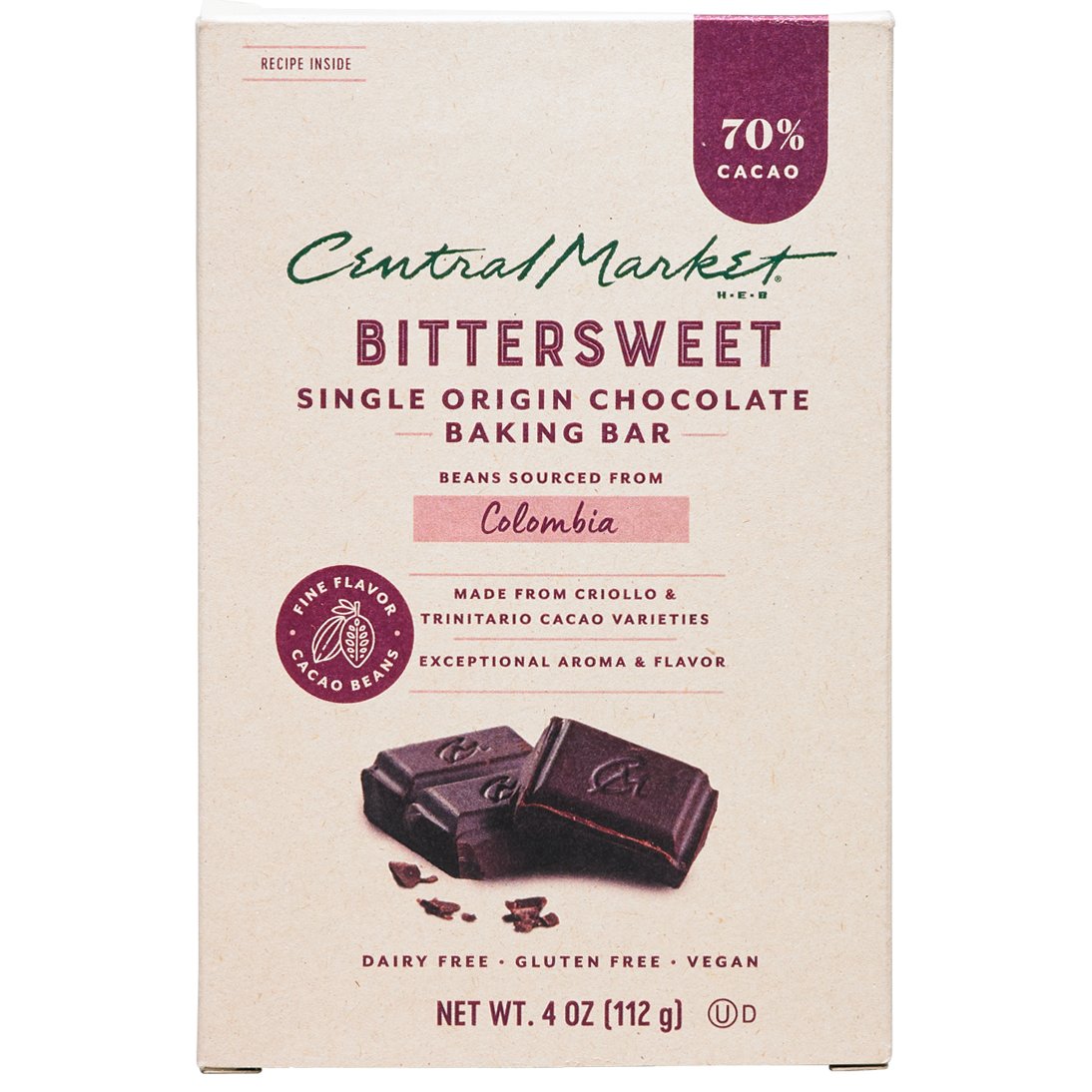 Central Market 100% Cacao Unsweetened Chocolate Baking Bar, 4 oz