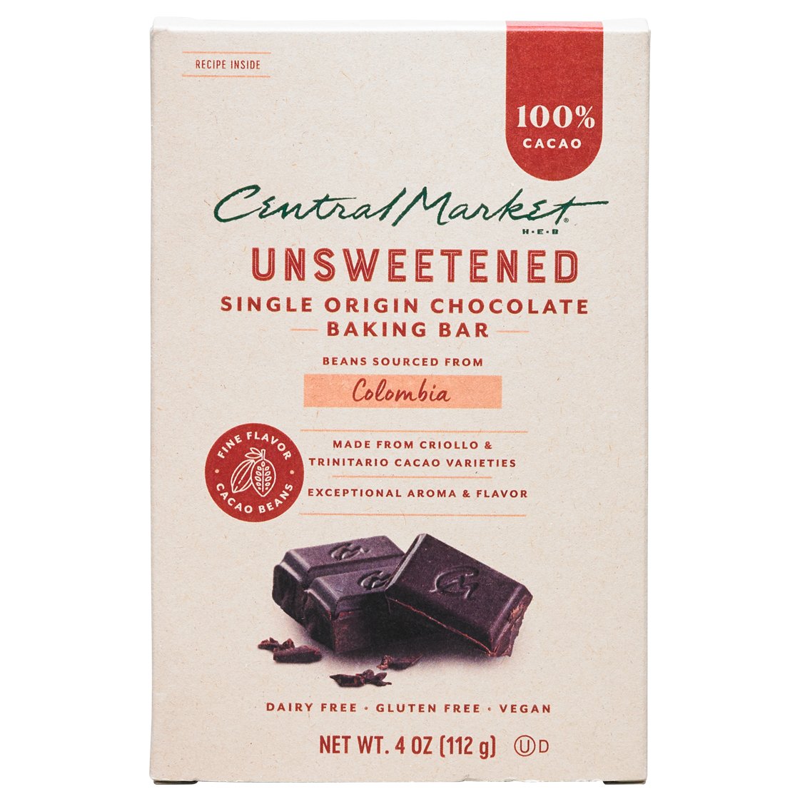 Central Market 100% Cacao Unsweetened Chocolate Baking Bar, 4 oz