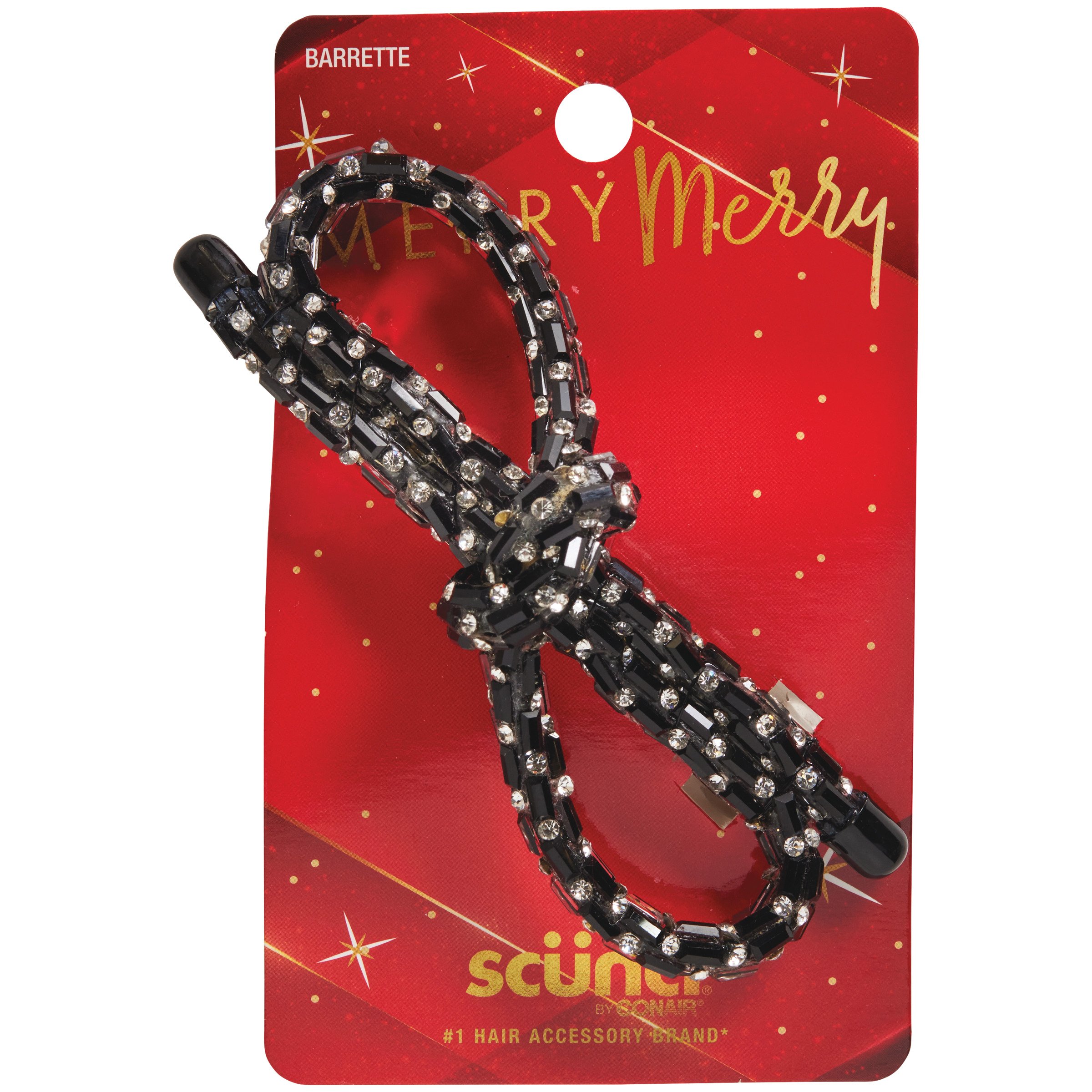Scunci Merry Merry Black And Silver Bow Barrette Shop Hair