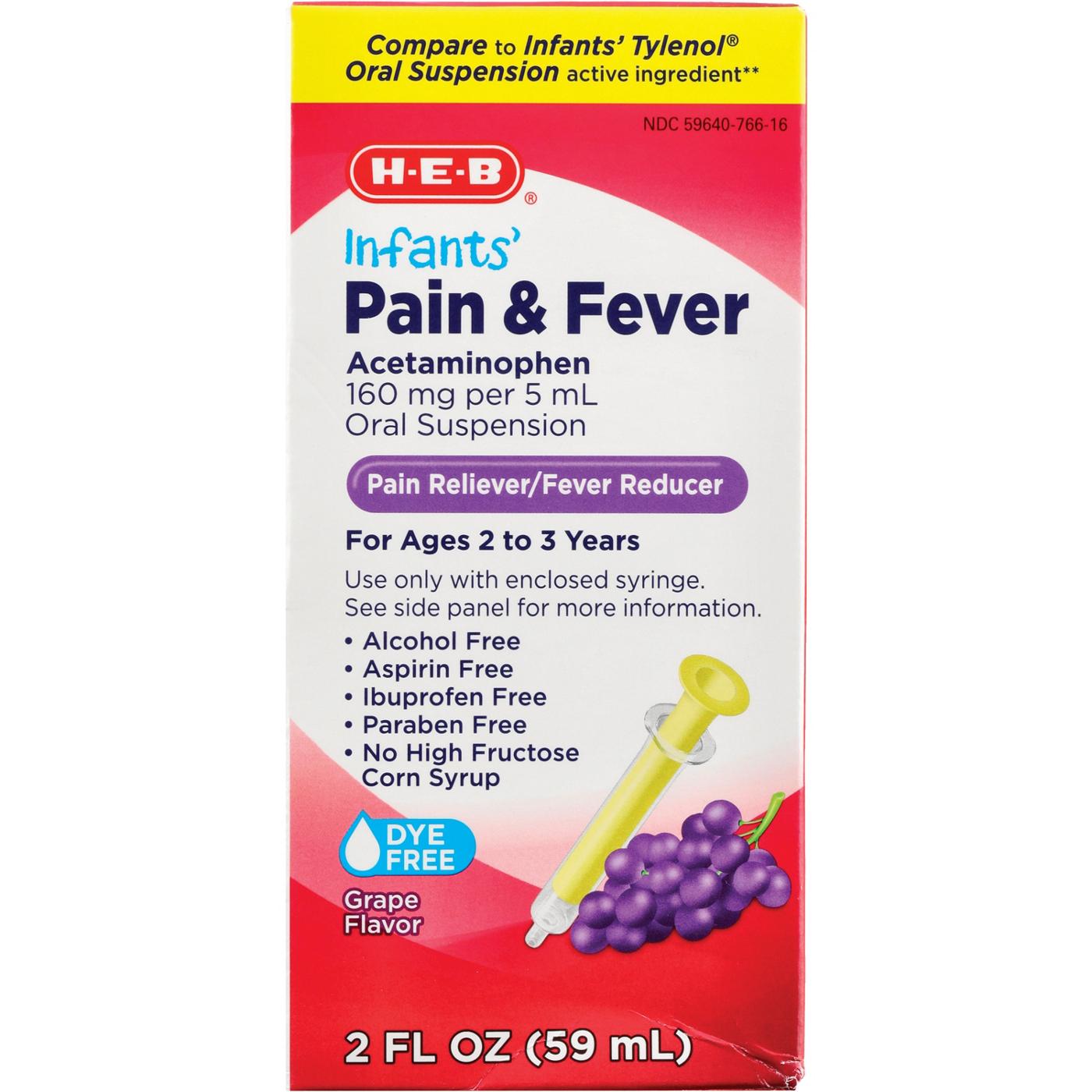 H-E-B Infants' Pain & Fever Oral Suspension - Grape; image 1 of 2