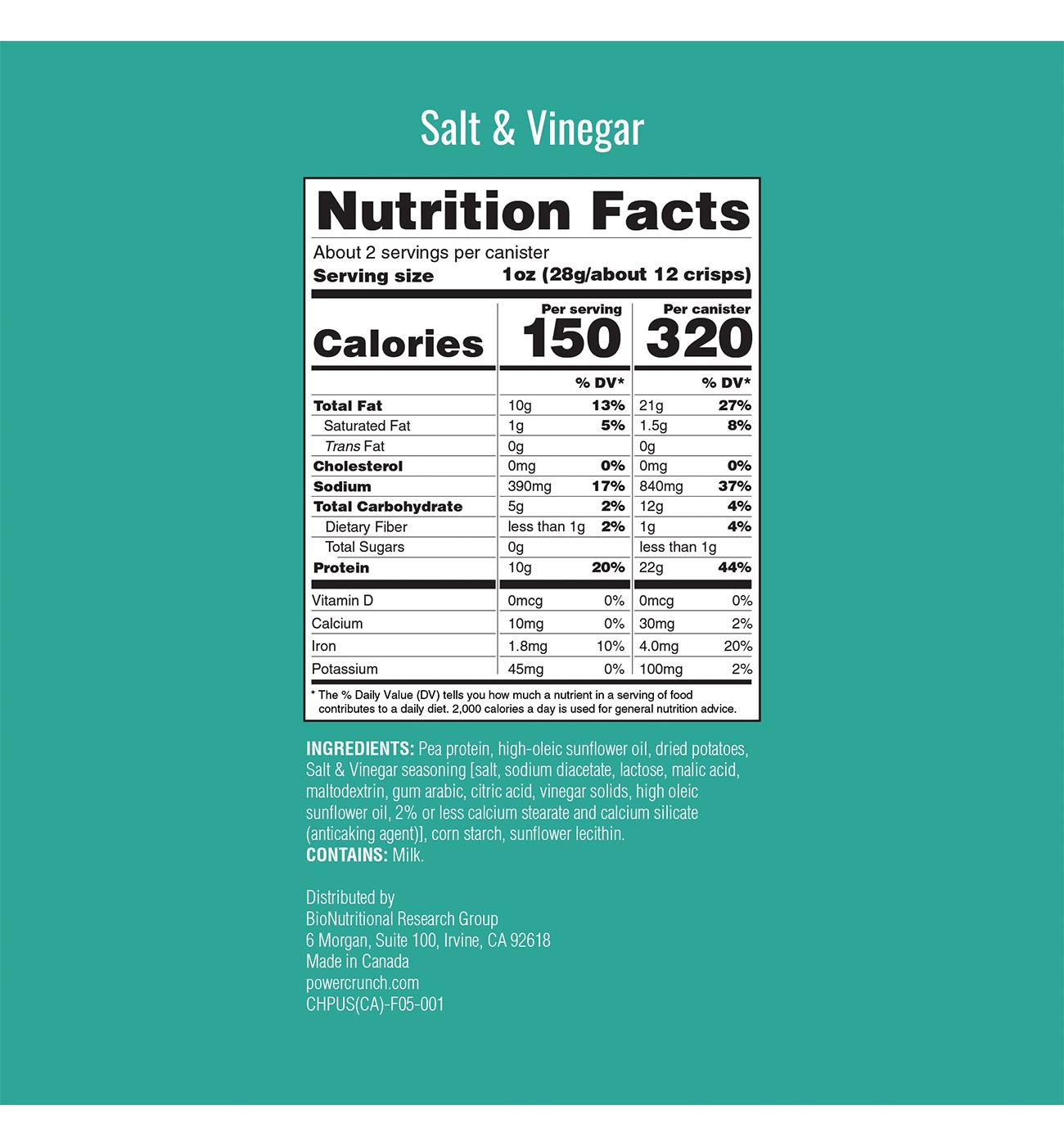 Power Crunch Protein Crisps 2 pk Canisters - Salt & Vinegar; image 4 of 4