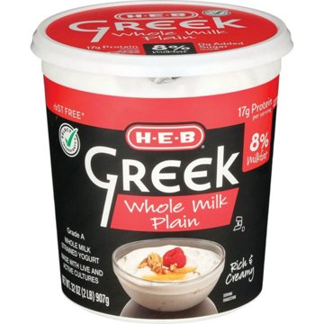 H-E-B 17g Protein Whole Milk Greek Yogurt - Plain, 32 oz