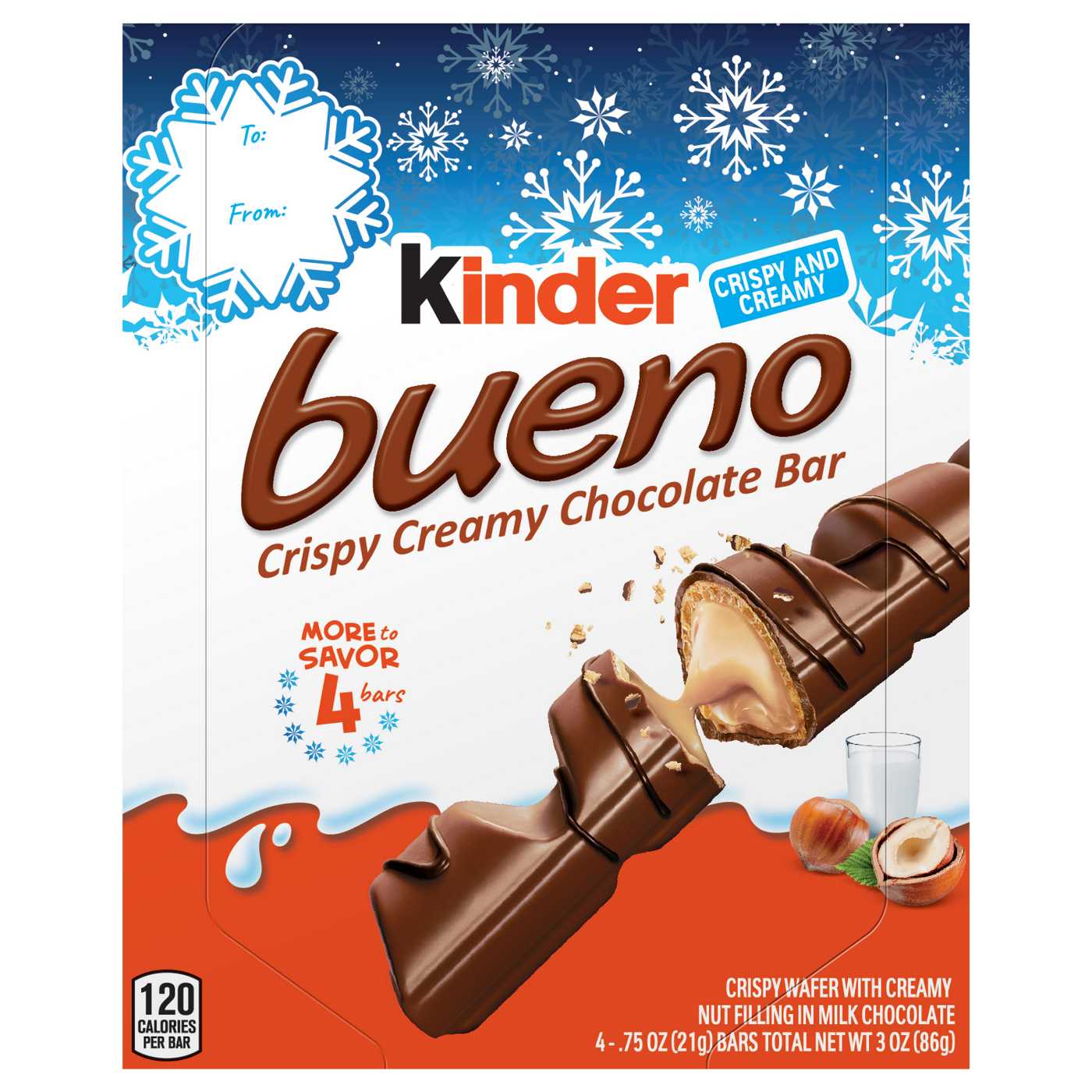 Kinder Bueno Crispy Creamy Chocolate Bar Christmas Candy, 4 pk; image 1 of 3