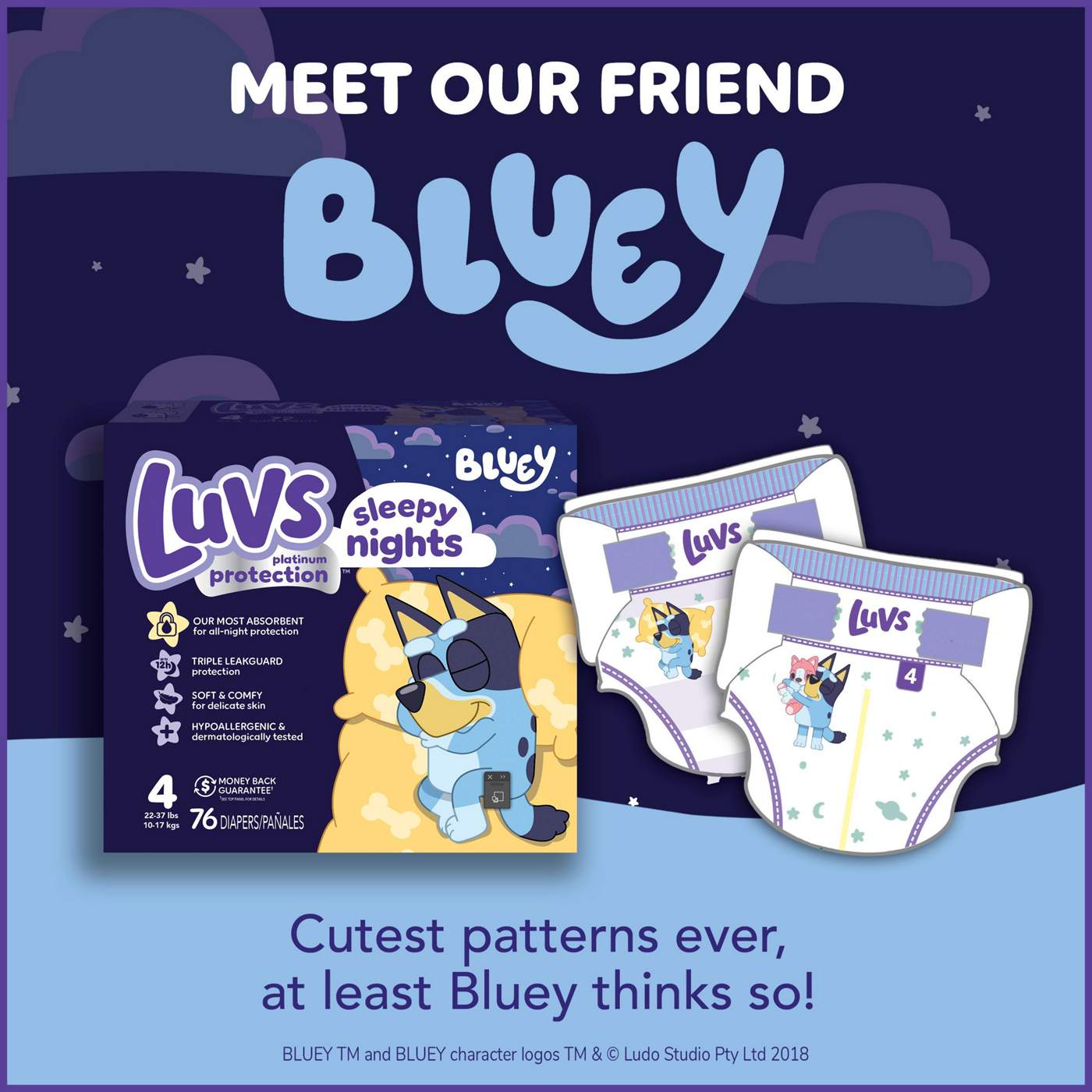 Luvs Bluey Platinum Protection Overnight Baby Diapers - Size 4; image 9 of 9