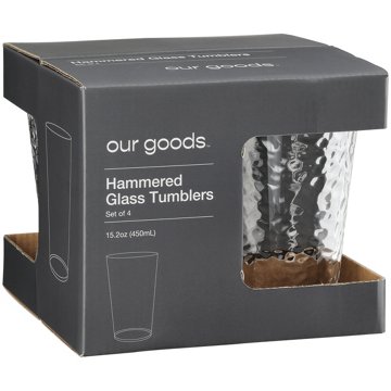 our goods Hammered Glass Tumblers, 15.2 oz, 4 pk