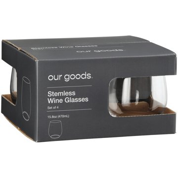 our goods Stemless Wine Glasses, 15.8oz, 4 pk
