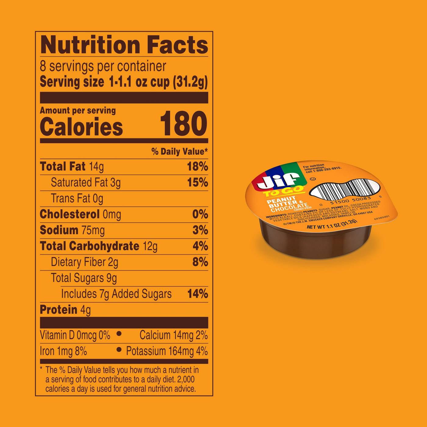 Jif To Go Peanut Butter & Chocolate Spread 8 pk Cups; image 7 of 8