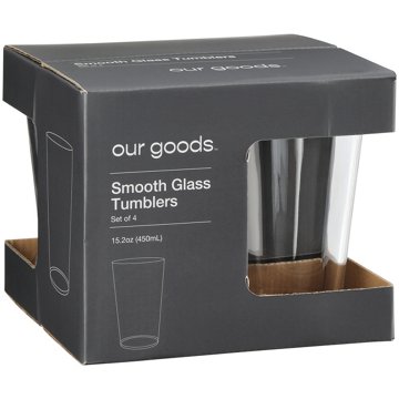 our goods Smooth Glass Tumblers, 15.2 oz, 4 pk
