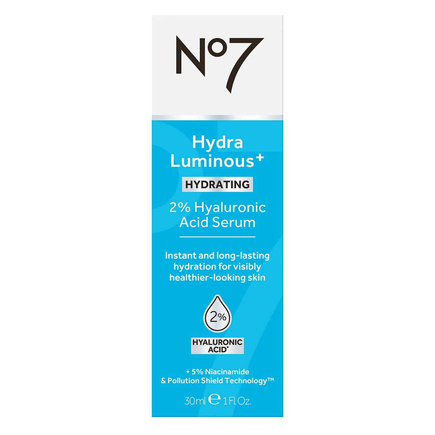 No7 HydraLuminous +Hydrating Hyaluronic Acid Serum; image 1 of 5